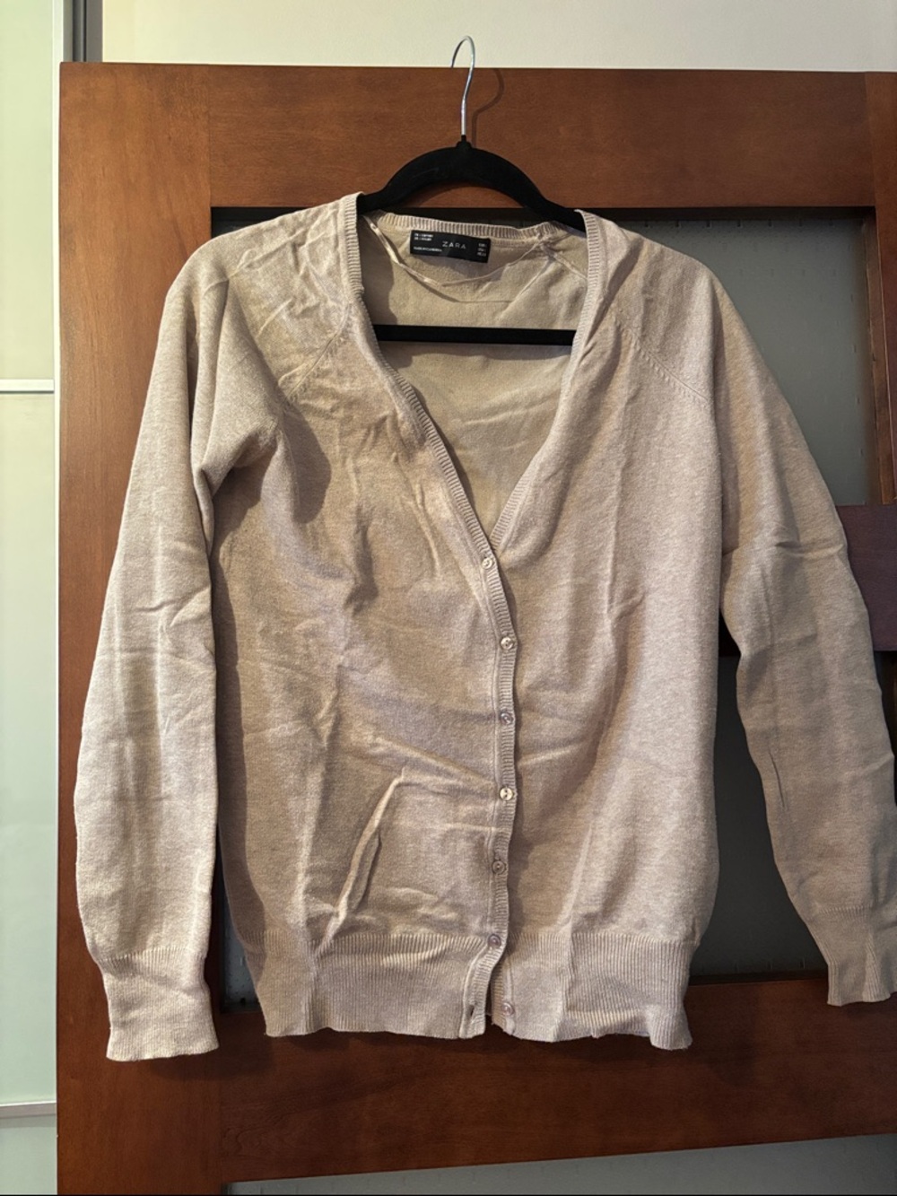 Zara Light Beige Button-Up V-Neck Cardigan